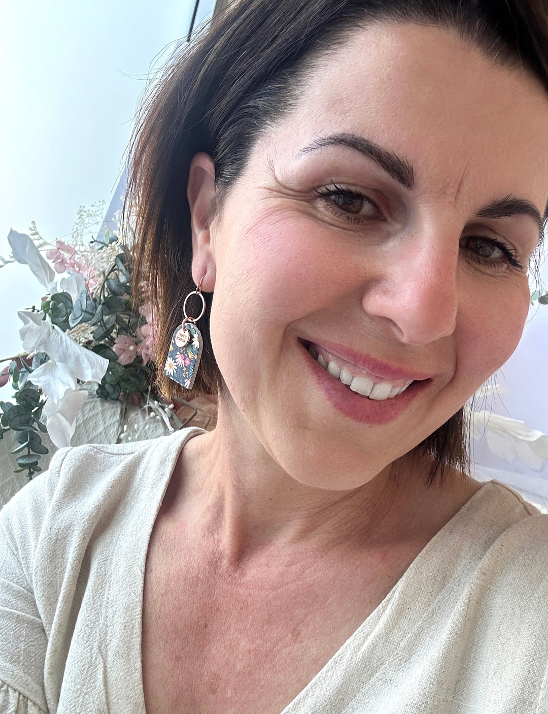 Natalia Navy Floral Arch Drops Nancy Joanna