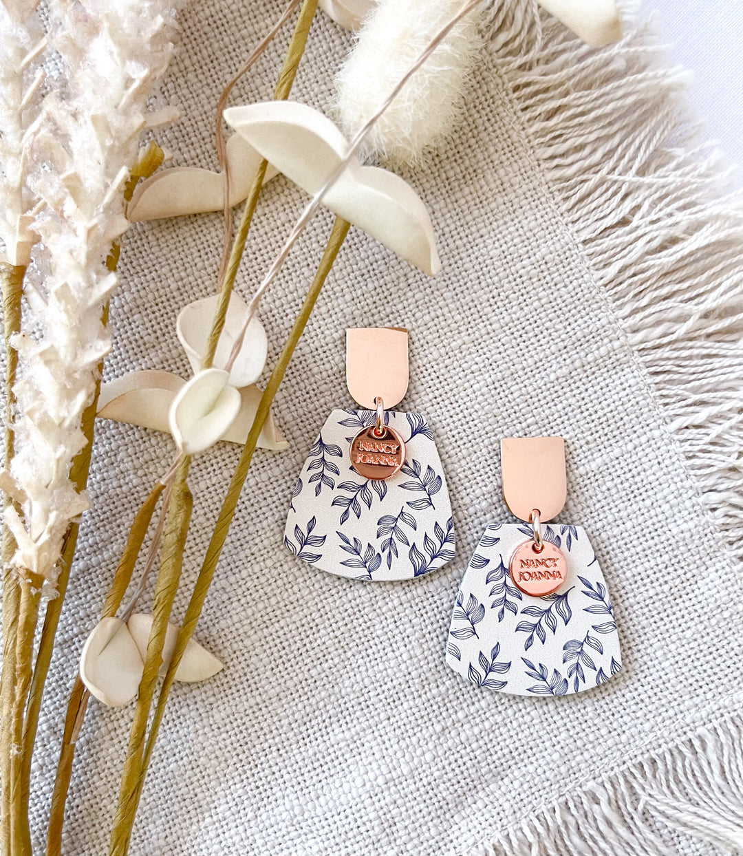 Navy Leaf Half Drops Nancy Joanna