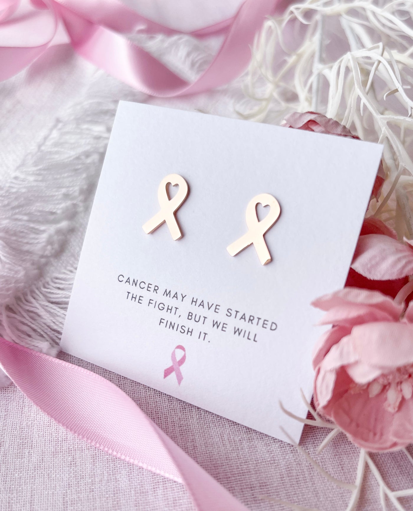 Breast Cancer Ribbon Awareness Studs Nancy Joanna