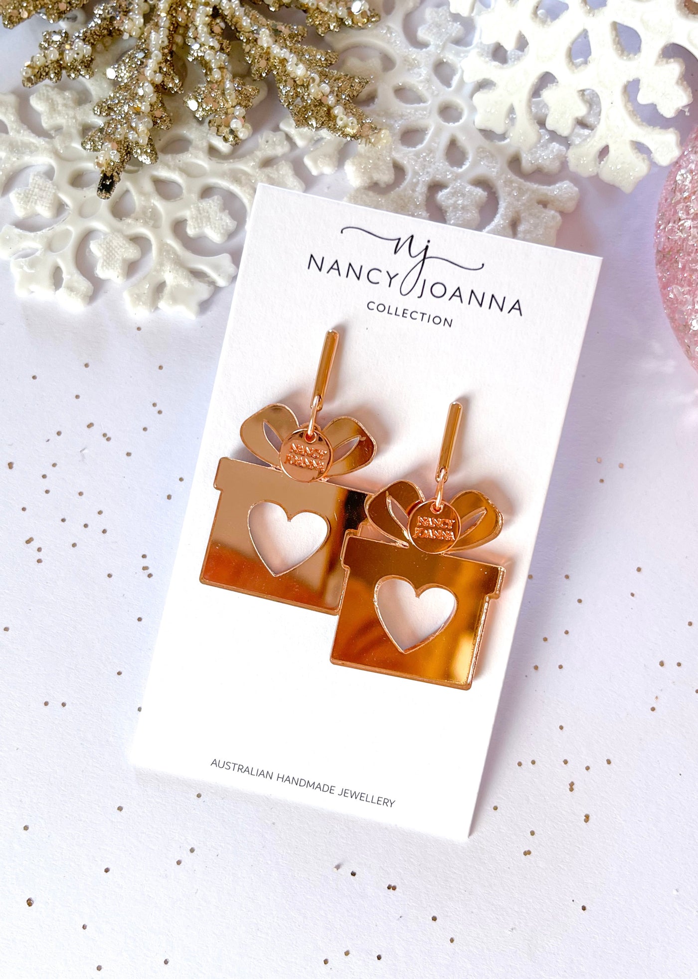 Rose Gold Christmas Present Acrylic Sparkle Nancy Joanna