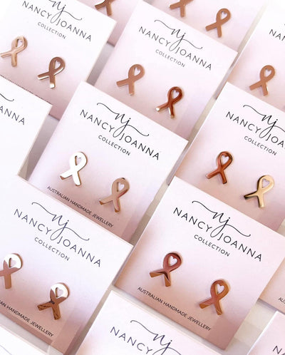 Pink Ribbon Breast Cancer Studs Nancy Joanna
