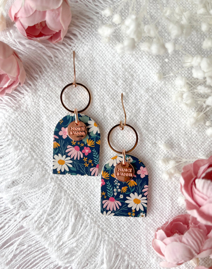 Natalia Navy Floral Arch Drops Nancy Joanna