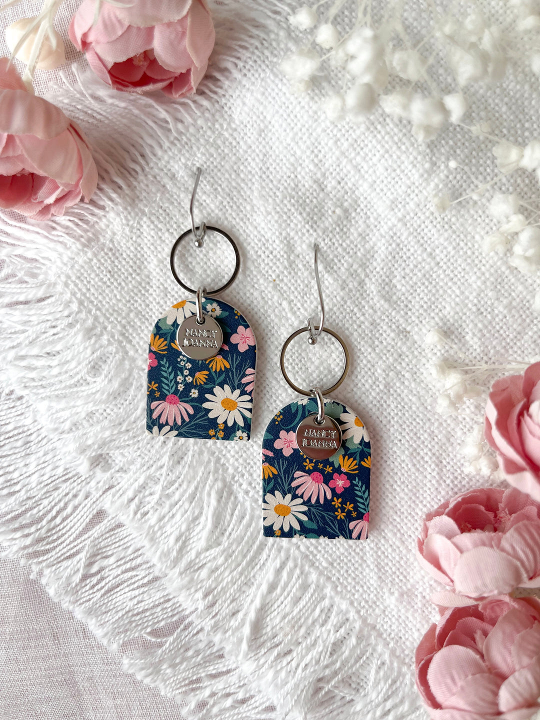 Natalia Navy Floral Arch Drops Nancy Joanna