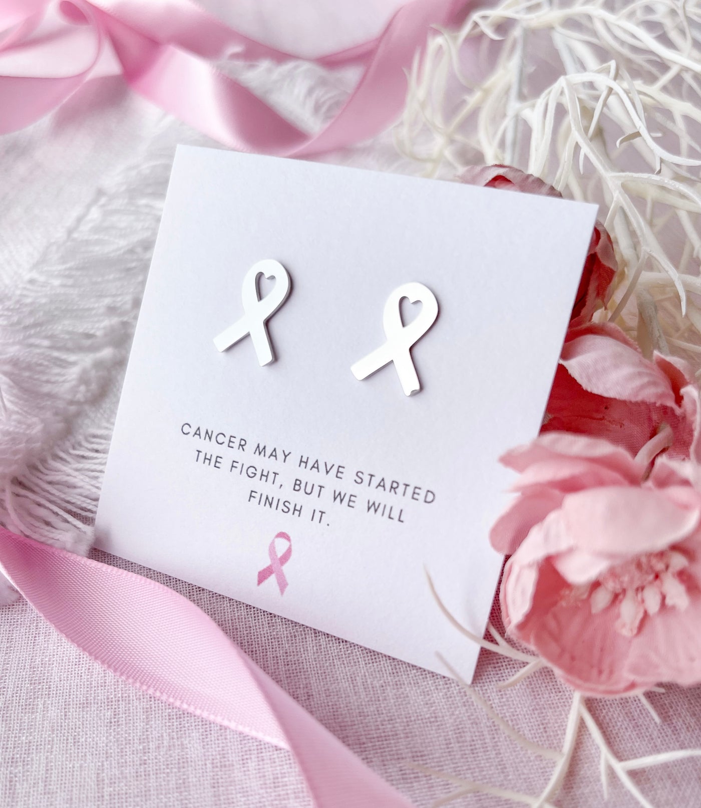 Breast Cancer Ribbon Awareness Studs Nancy Joanna
