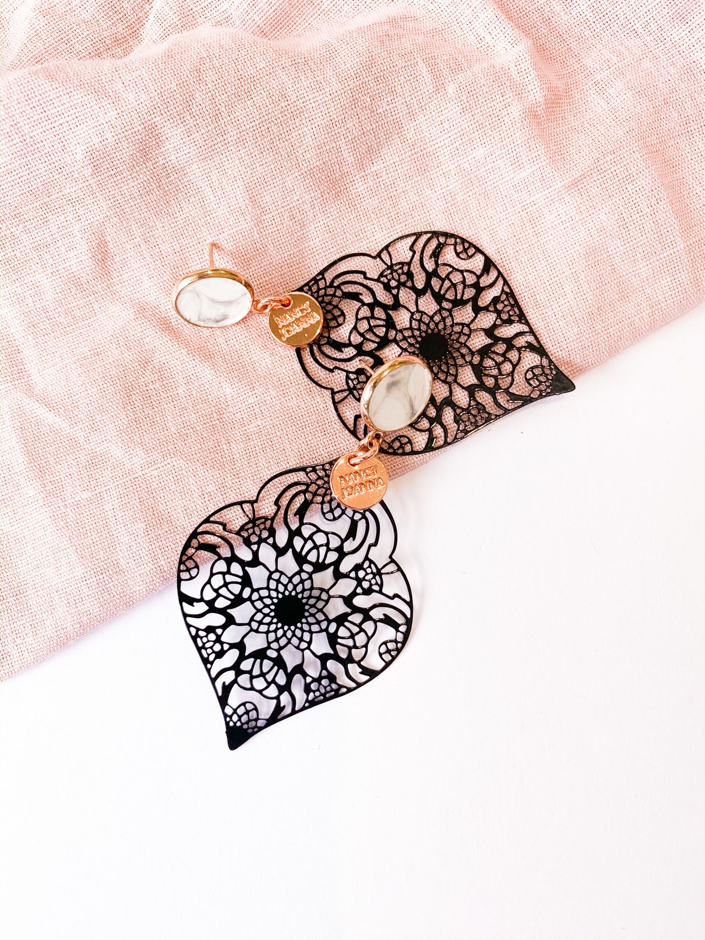 Concrete Marble with Black Lace Earrings Nancy Joanna