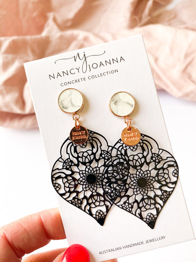 Concrete Marble with Black Lace Earrings Nancy Joanna