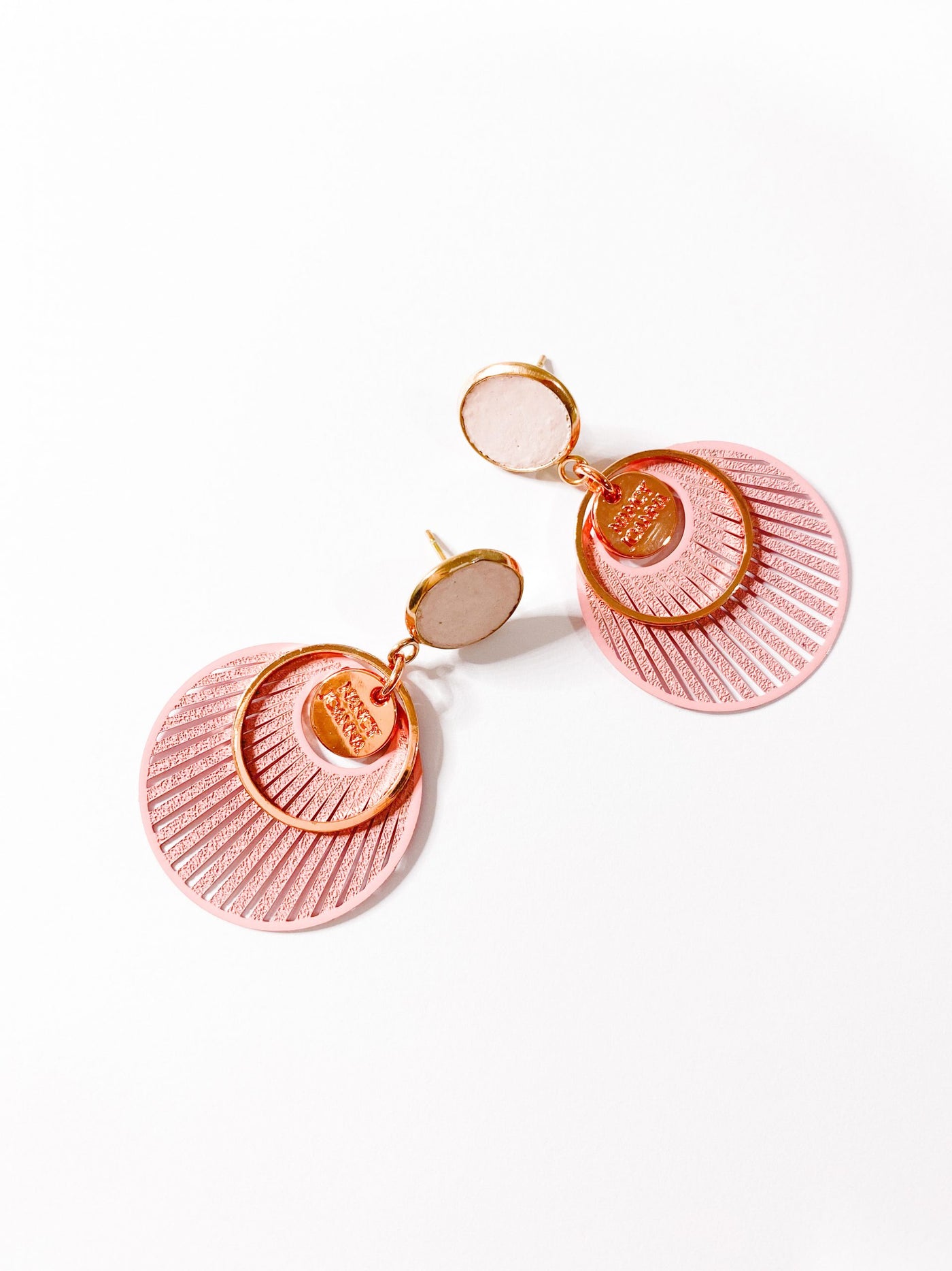 Blush Concrete & Round Lace Line Earrings Nancy Joanna