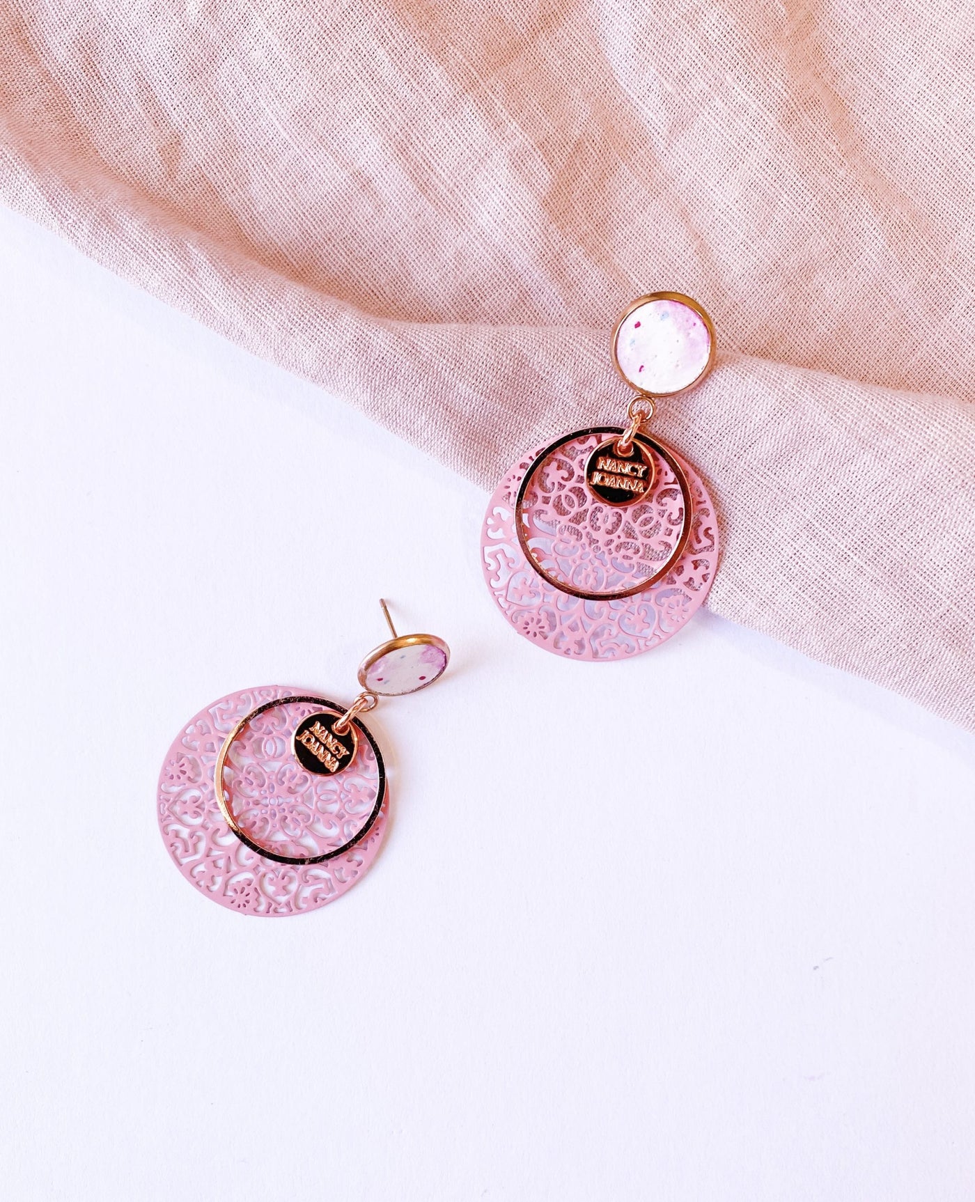 Inkcrete with Round Pink Lace Earrings Nancy Joanna