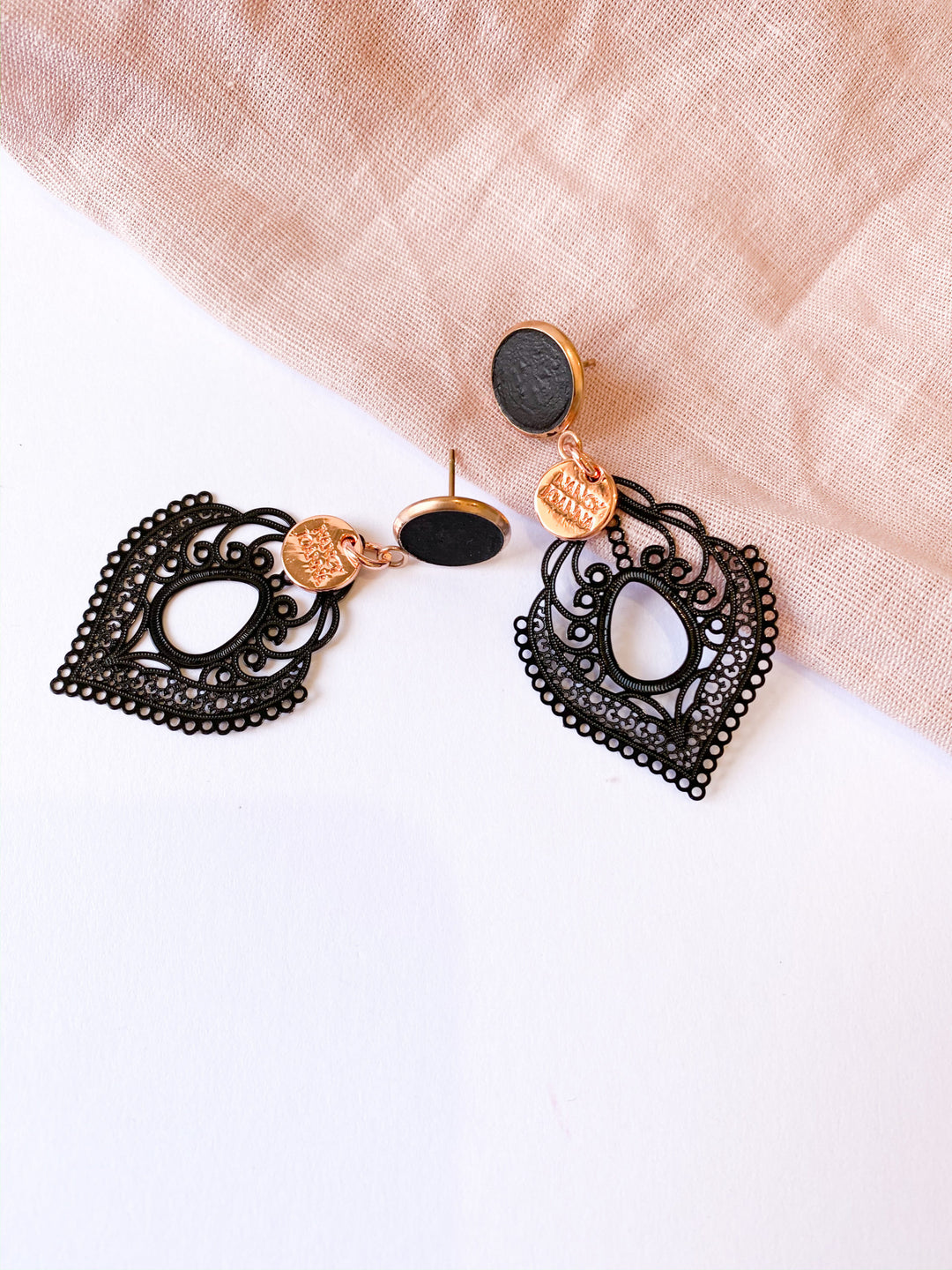 Black Concrete with Vintage Black Lace Earrings Nancy Joanna