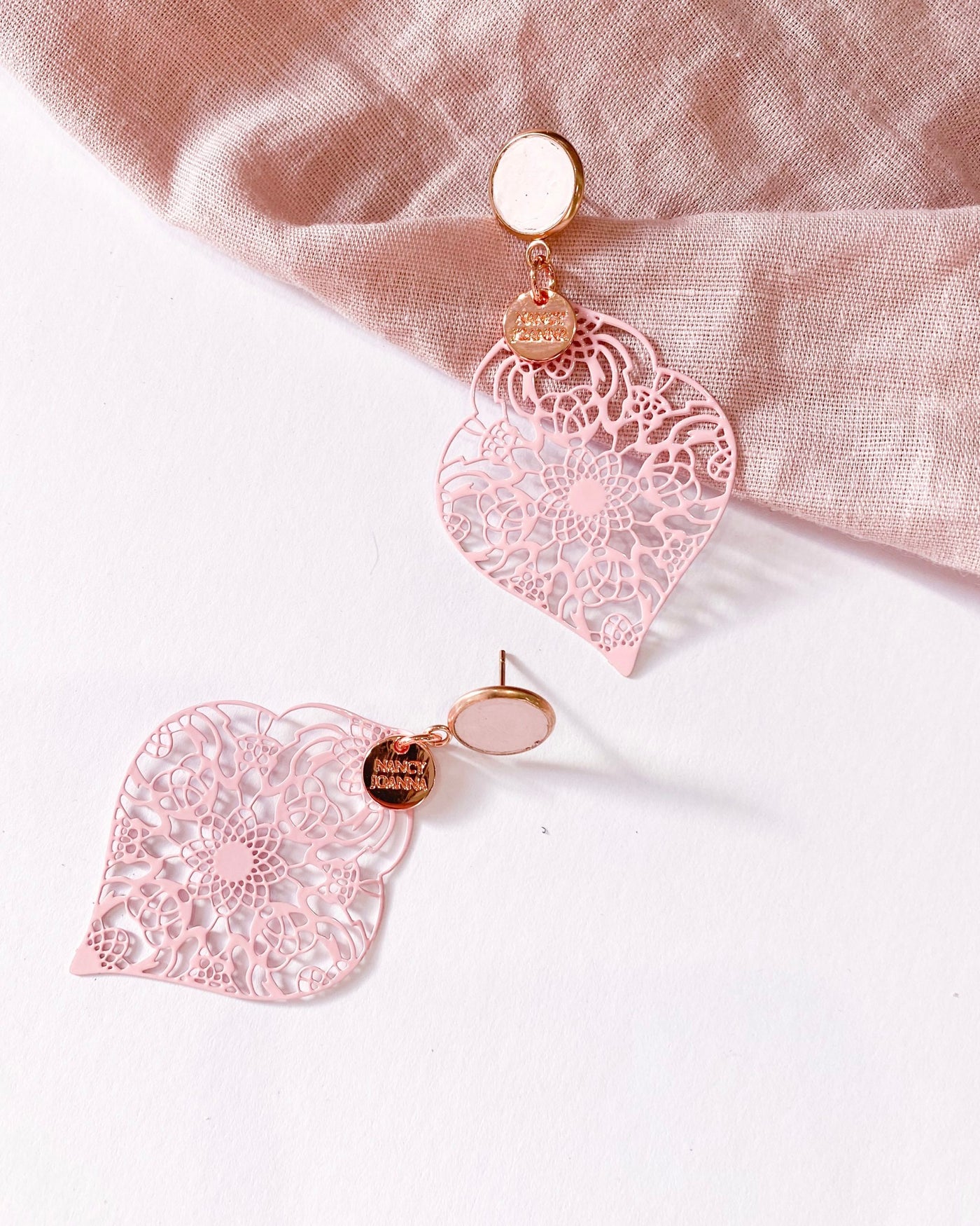 Blush Concrete with Pink Lace Earrings Nancy Joanna