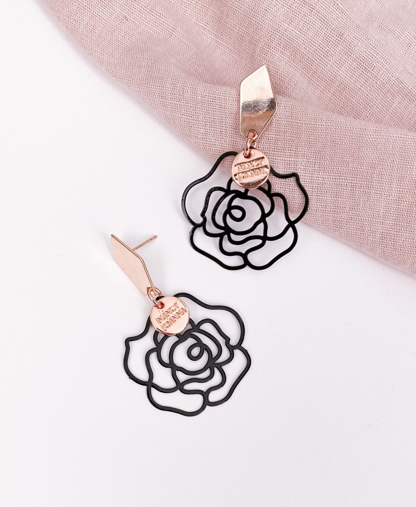 Pretty Rose Black Lace Earrings Nancy Joanna