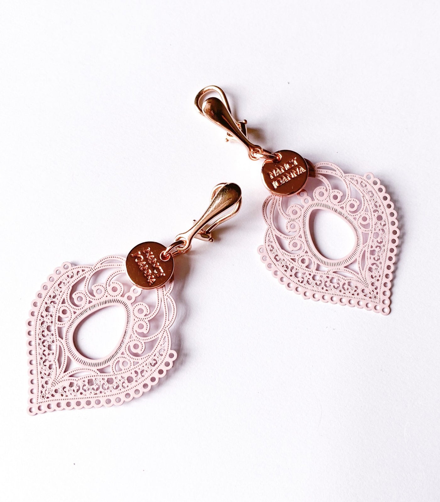 Clip-On Pink Vintage Lace Earrings Nancy Joanna