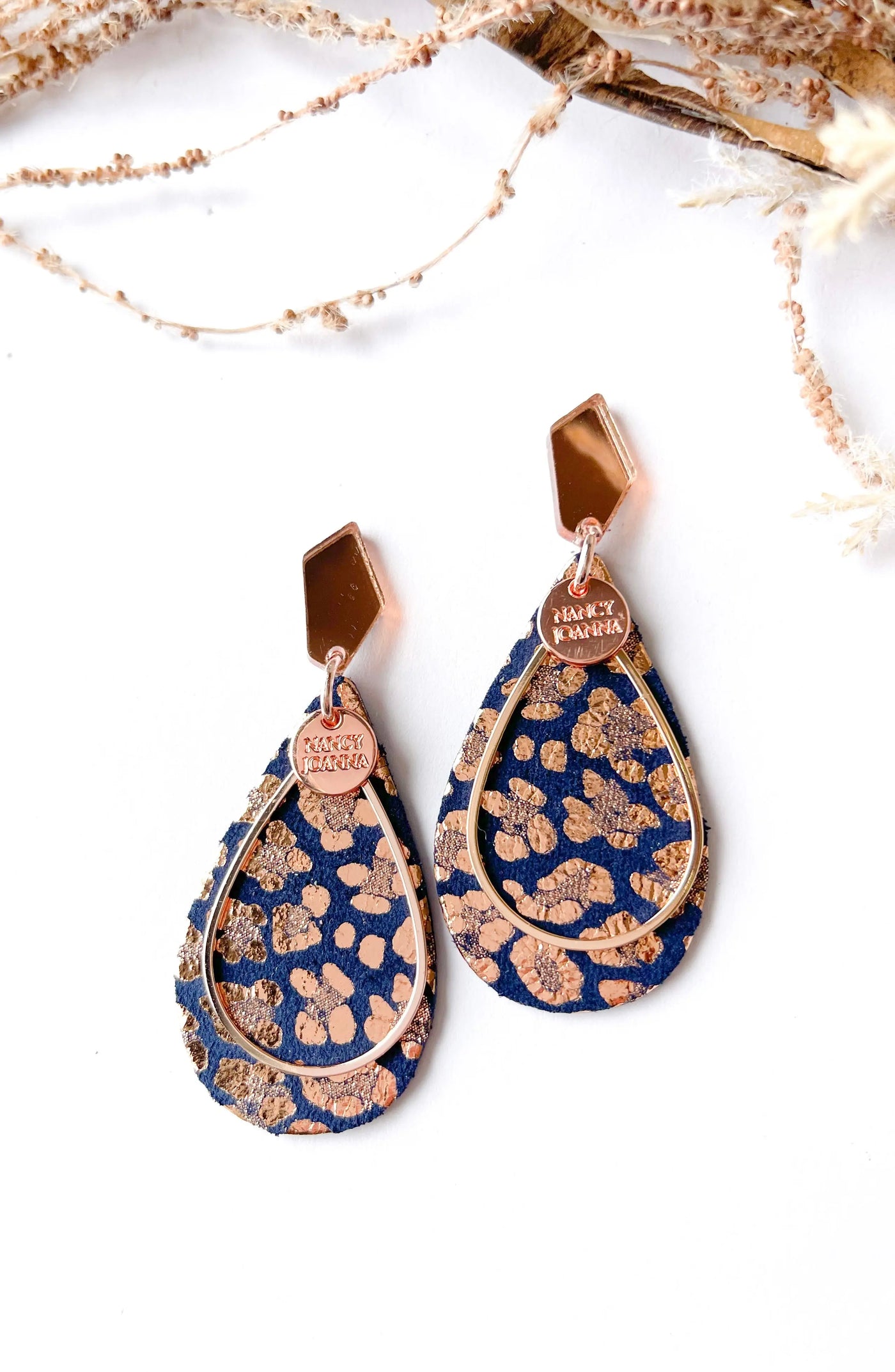 Rose Gold Metallic Navy Leopard Teardrops Nancy Joanna