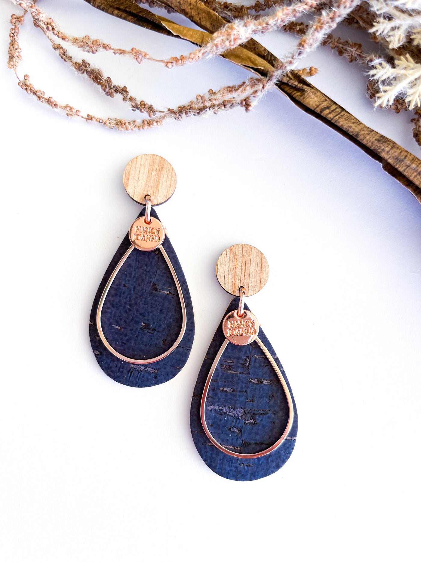 Wooden Top with Navy Cork Teardrops Nancy Joanna