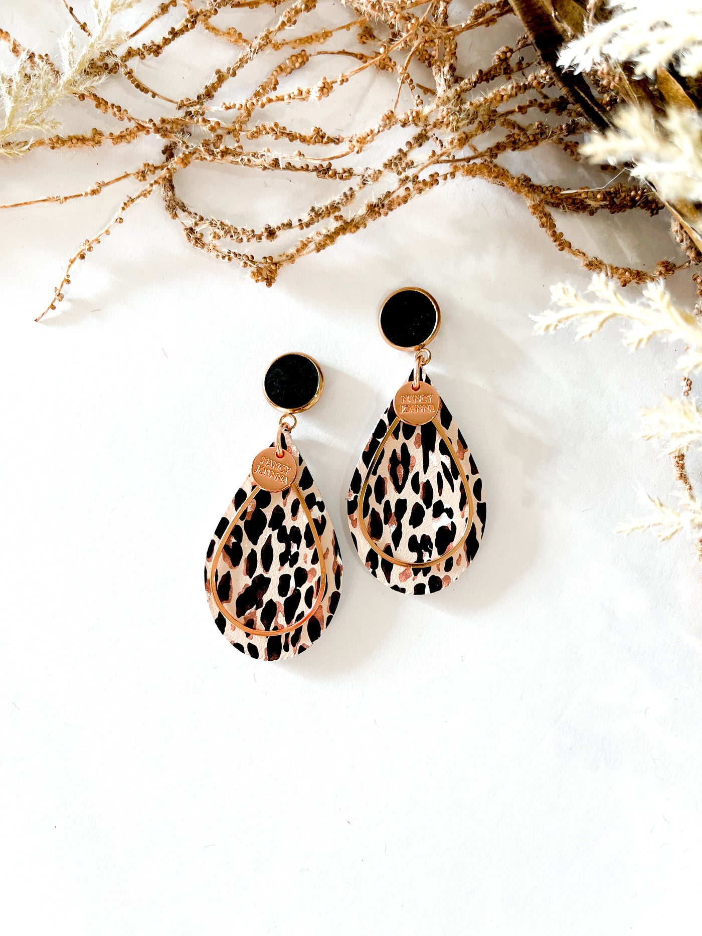 Concrete & Cheetah Print Leather Teardrops Nancy Joanna