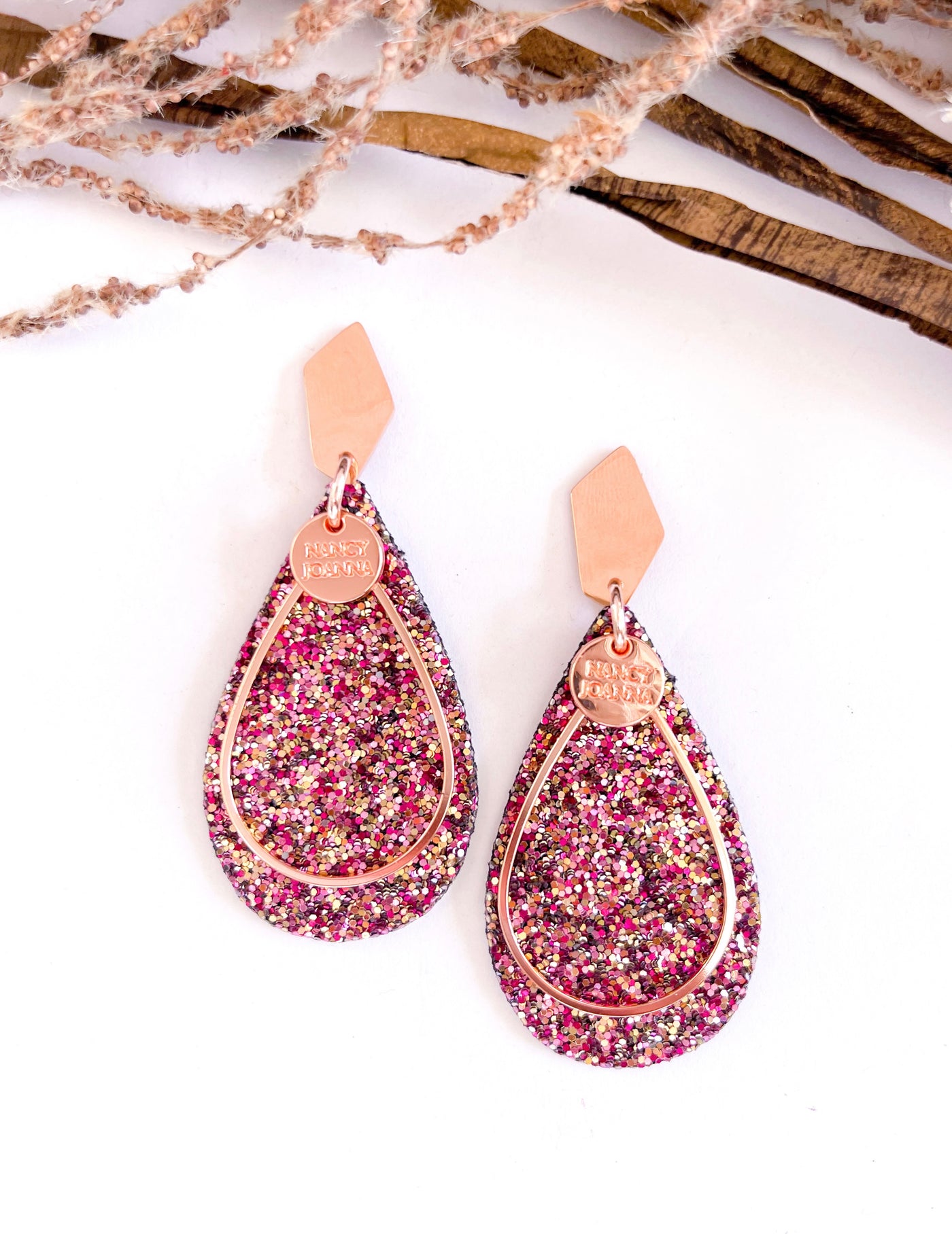 Deep Plum Glitter Teardrops Nancy Joanna