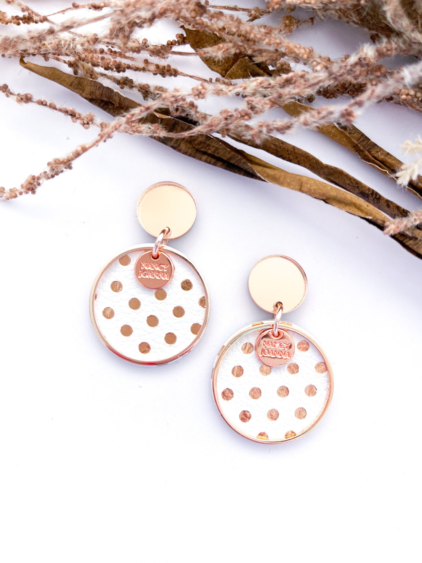 Rose Gold Polka Dot Round Drops Nancy Joanna