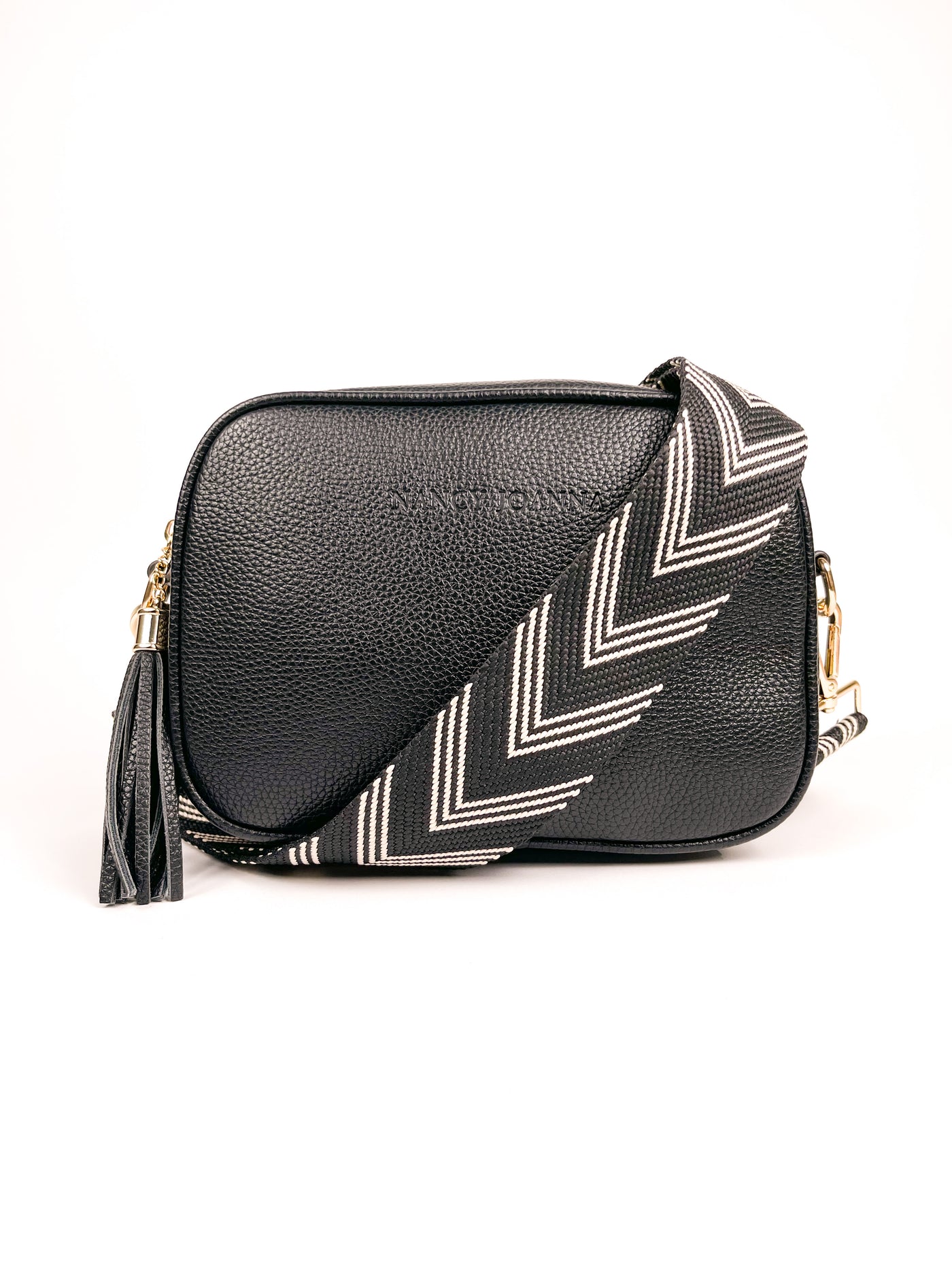 BLACK CHEVRON CROSSBODY STRAP Nancy Joanna