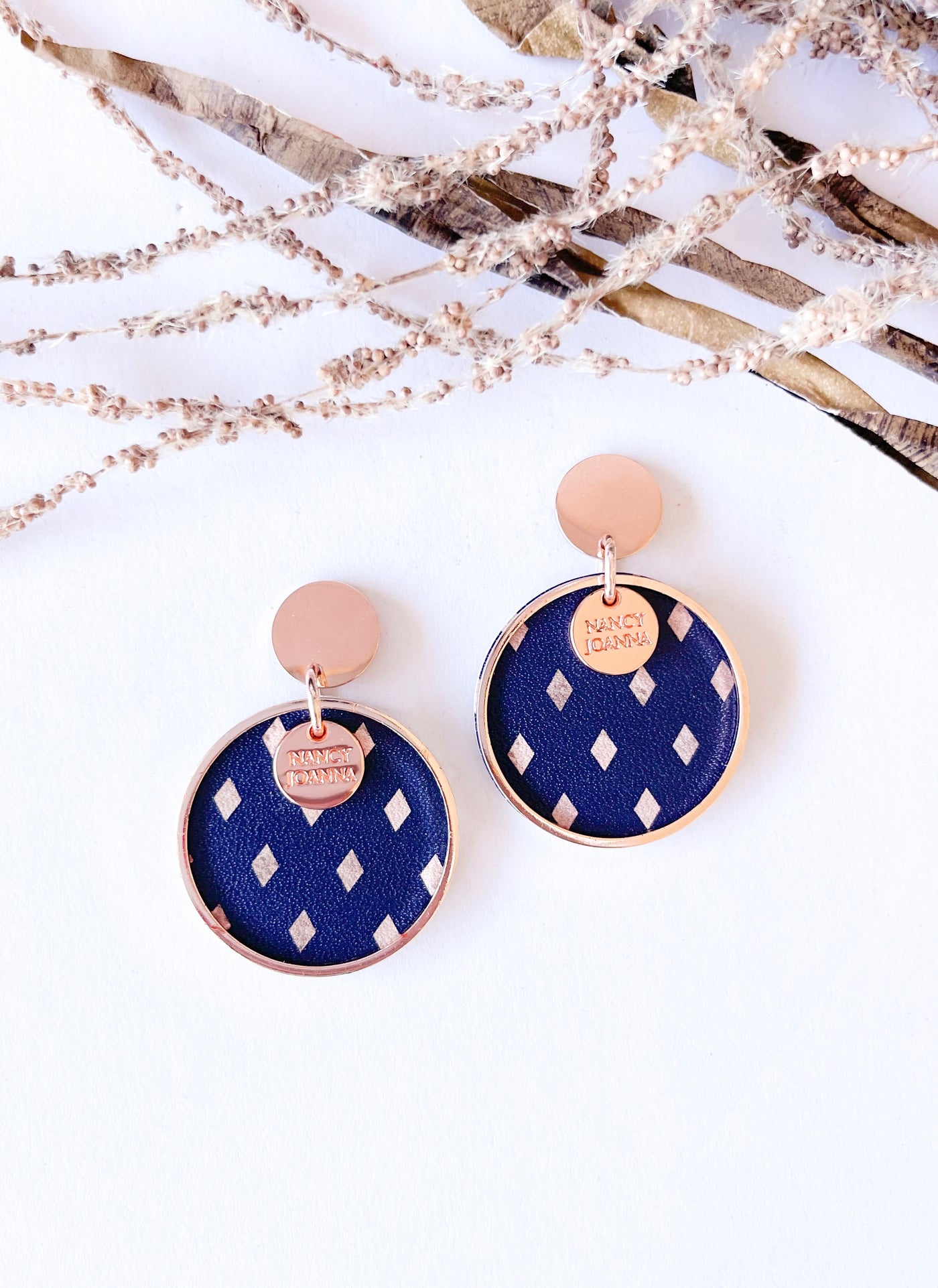 Navy Diamond Round Drops Nancy Joanna