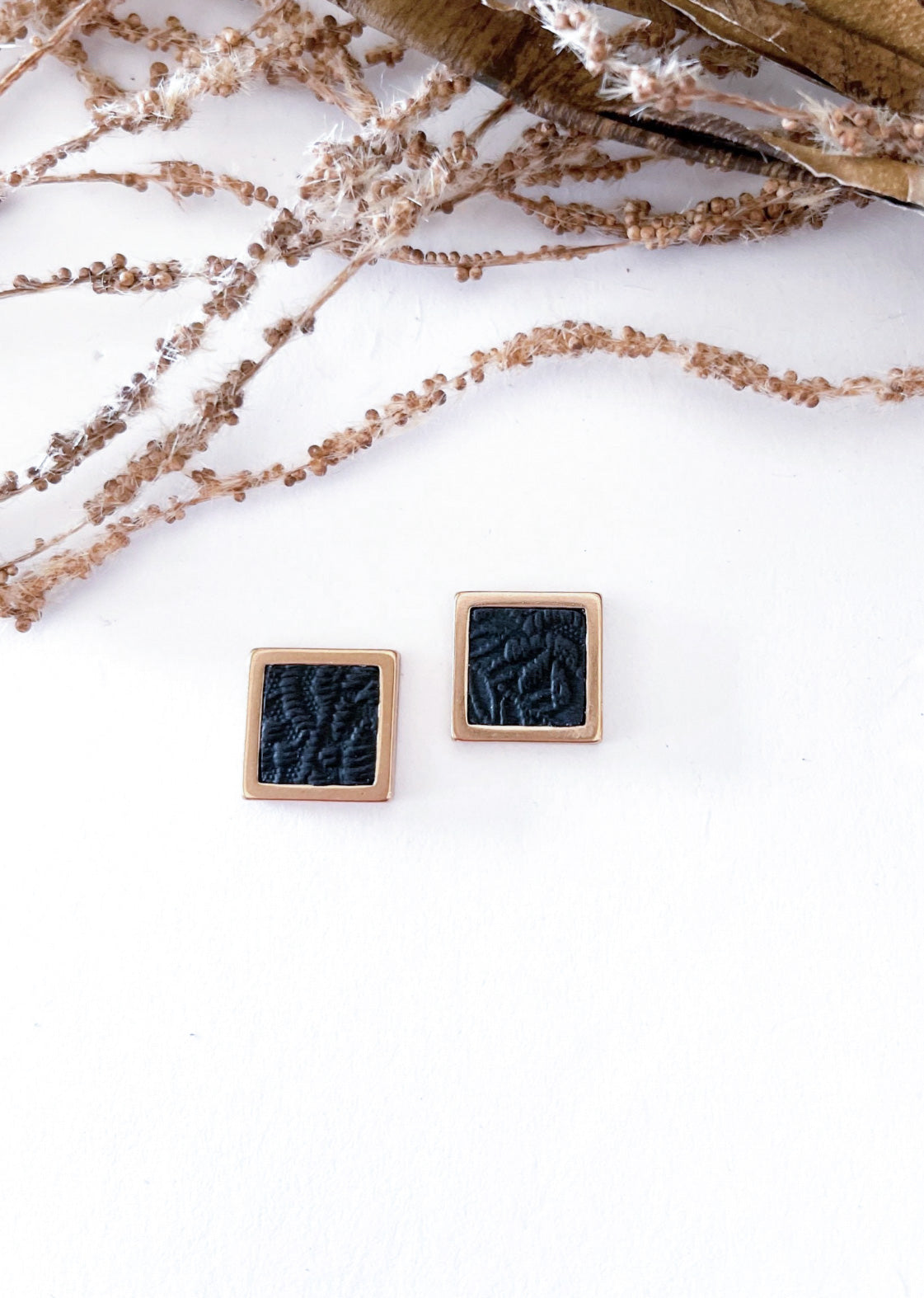 Navy Embossed Square Bezel Studs Nancy Joanna