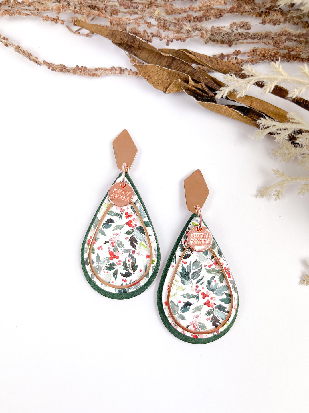 Double Teardrop Christmas Floral Drops Nancy Joanna