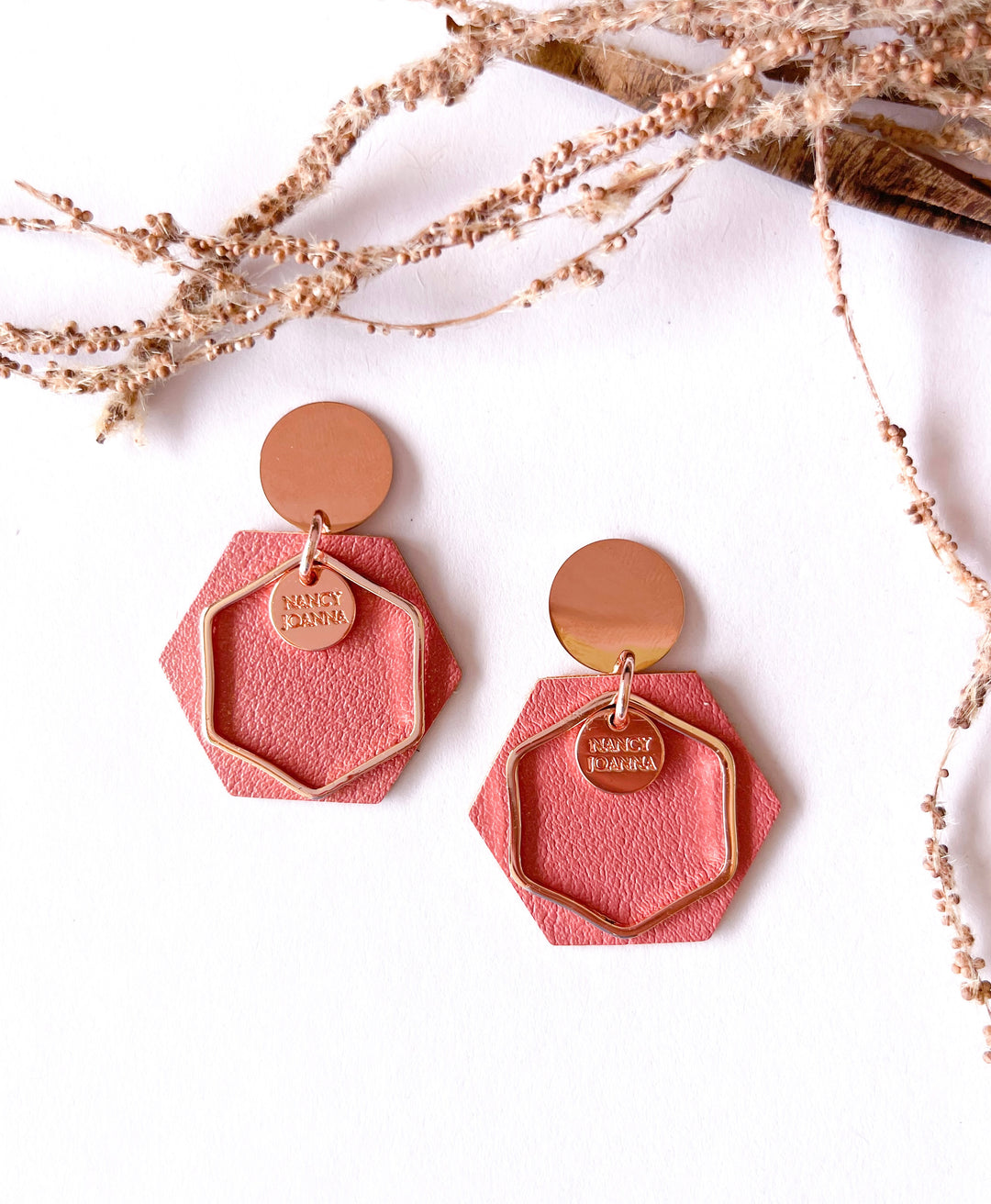 Coral Pink Hexagon Drop Nancy Joanna