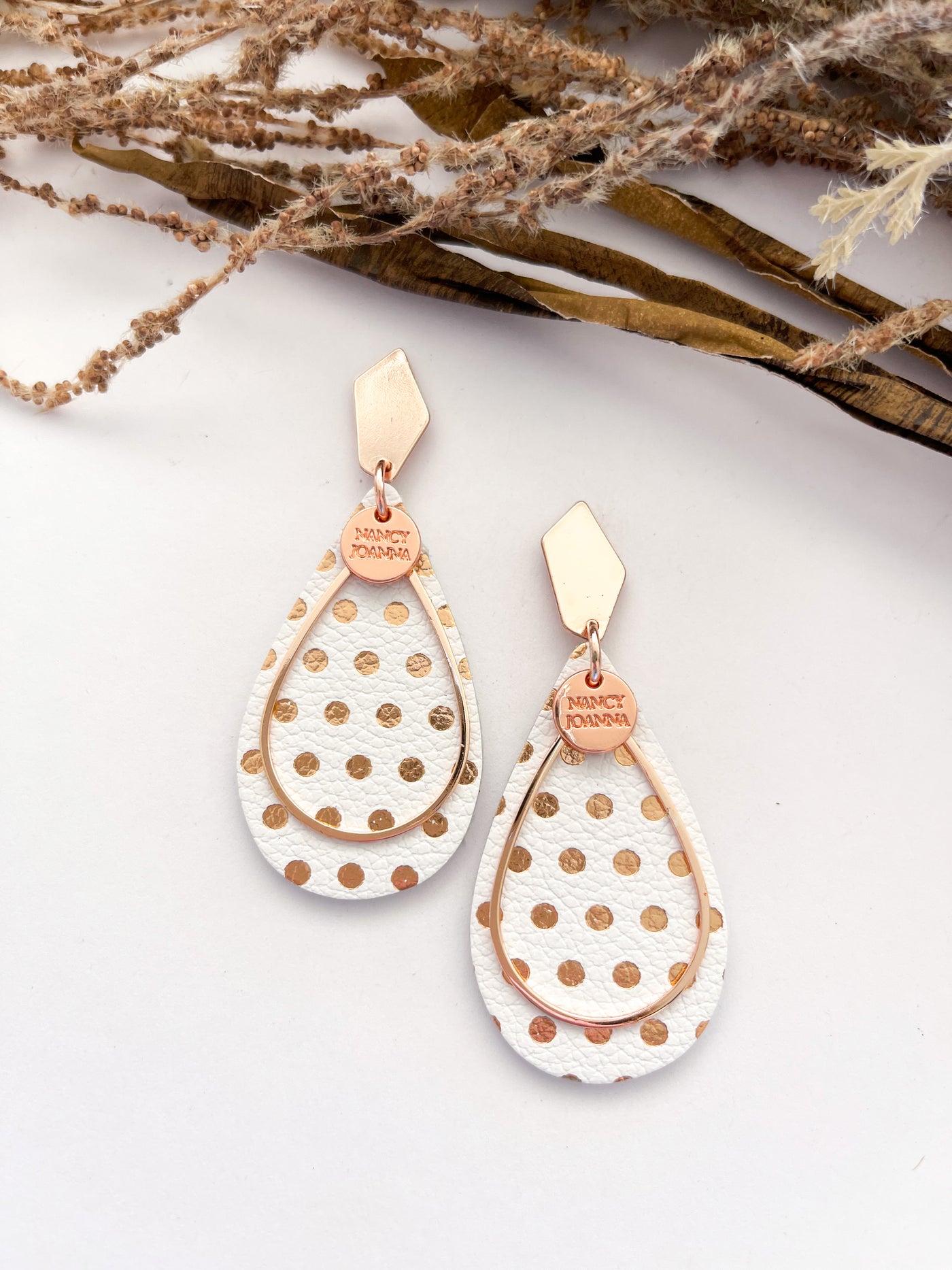 Rose Gold Polka Dot Teardrops Nancy Joanna
