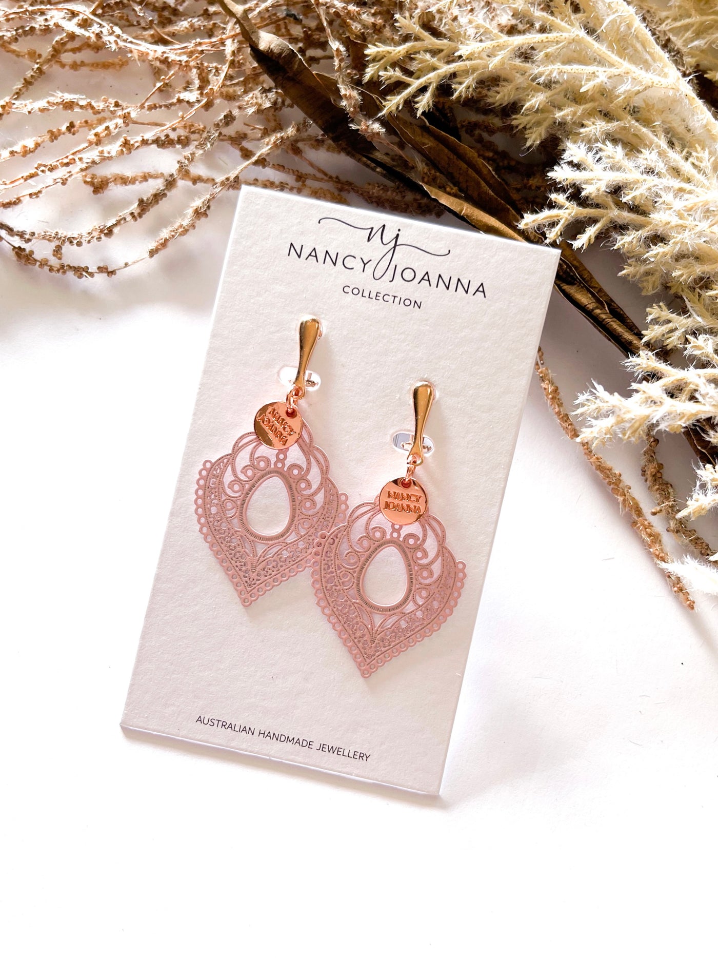 Clip-On Pink Vintage Lace Earrings Nancy Joanna
